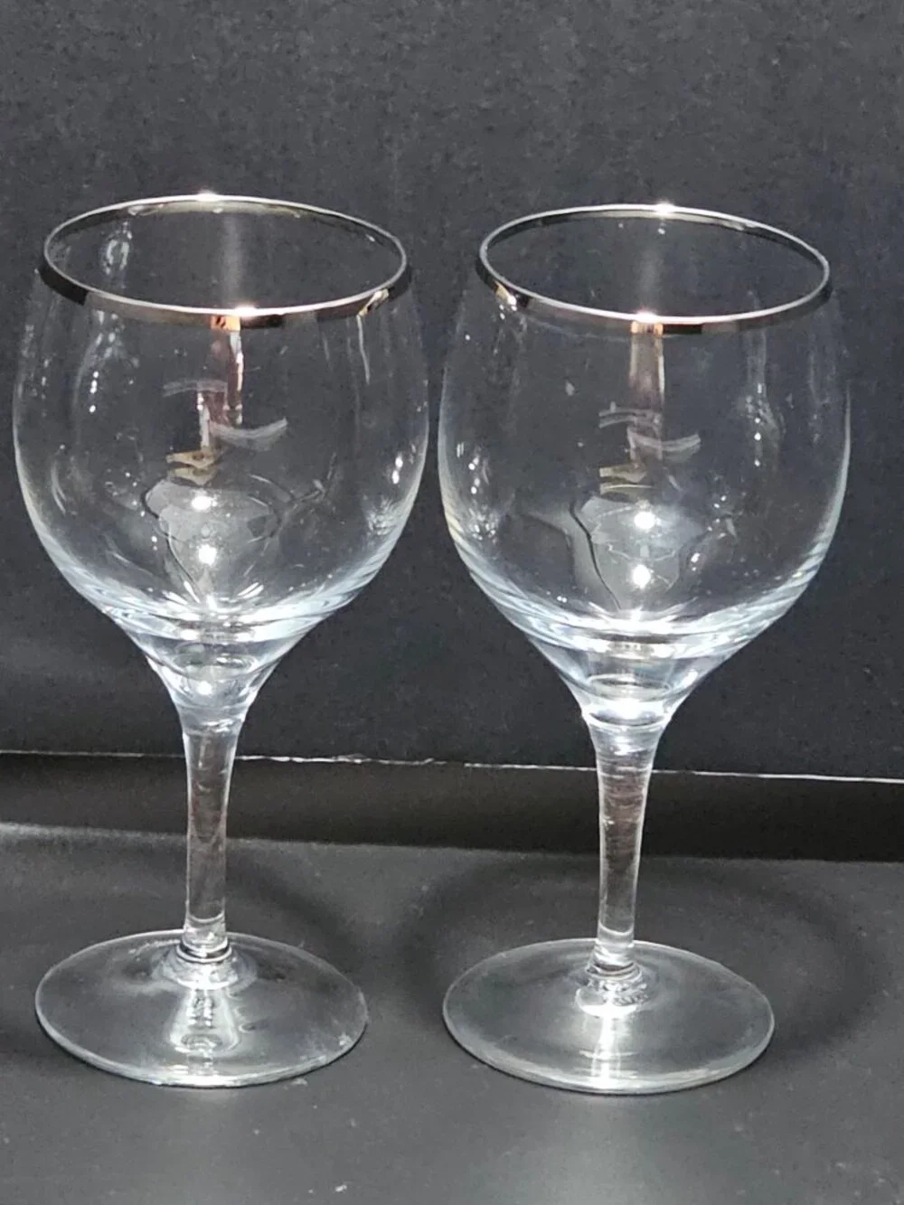 2 Lenox Weatherly Wine Glasses platinum rim vintage silver 6